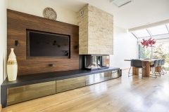 Modern living room with fireplace and TV